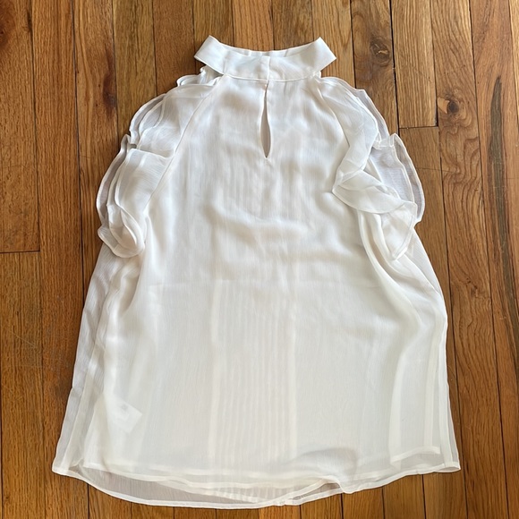 Express Cream Sheer Ruffle Sleeveless Top - Picture 2 of 7
